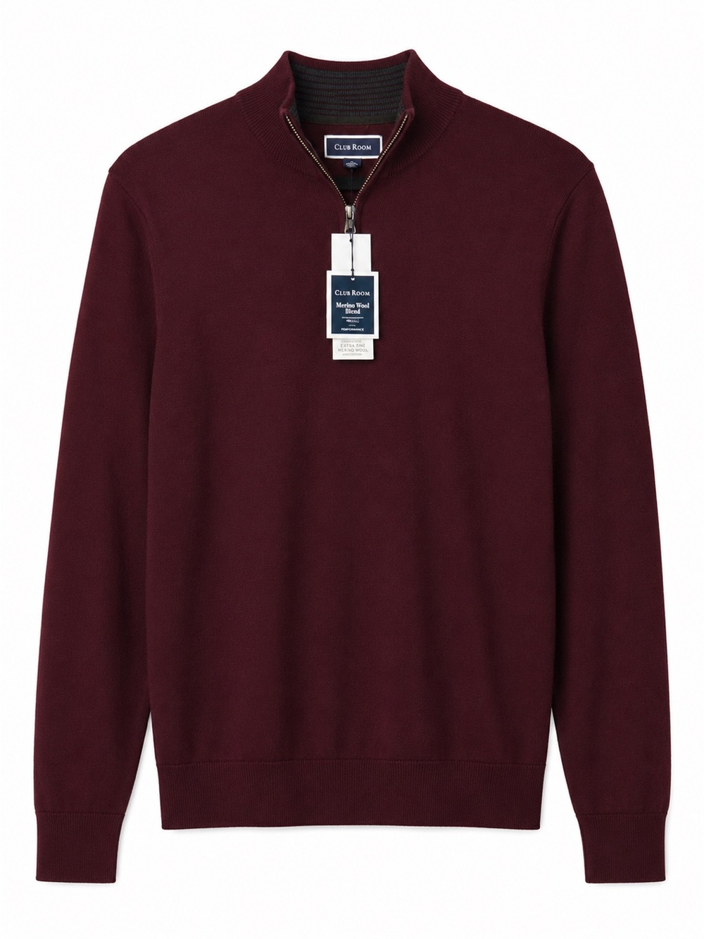 Club Room Merino Wool Blend Quarter Zip Sweater Men’s Small NWT Burgundy